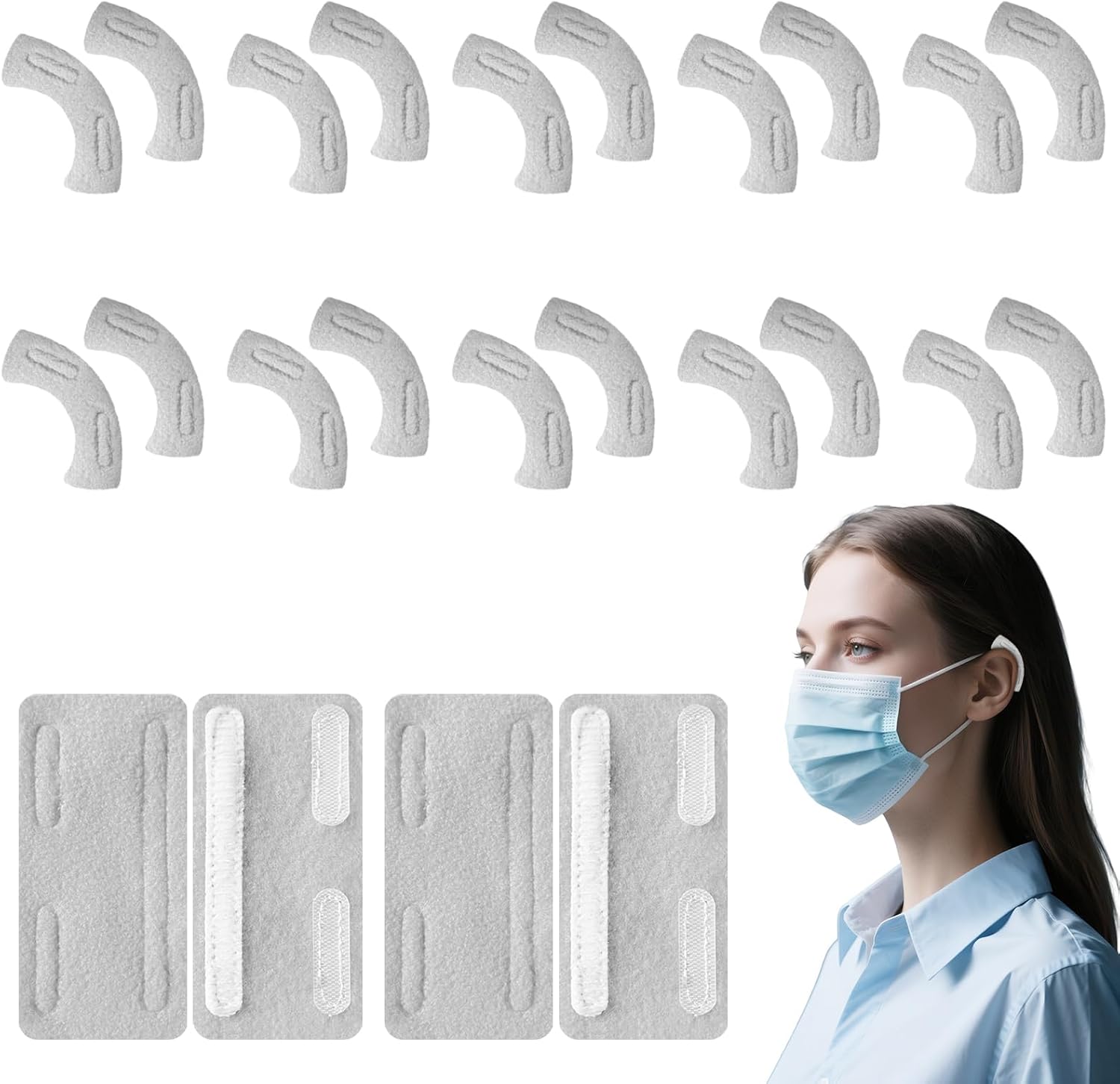 Nasal Cannula Ear Cushions 20Pcs Soft Oxygen Tubing Protectors for Ear Pain Relief Hypoallergenic & Breathable Wool Fits All Standard Cannulas (Grey)