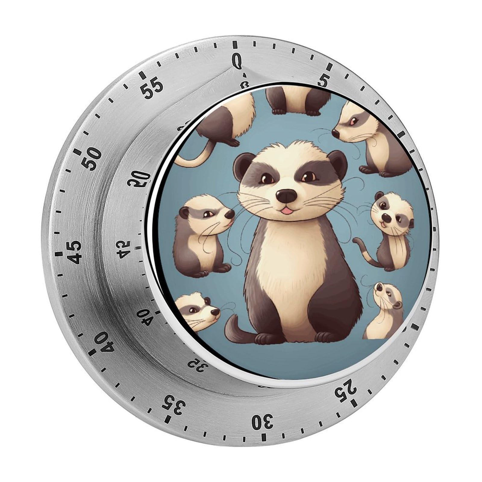 Hairy Ferret Timers Adsorbable Stainless Steel Kitchen Timer Loud 60 Minute Visual Timer Portable Manual Countdown Timers Alarm Clock Time Management Tool for Home Work