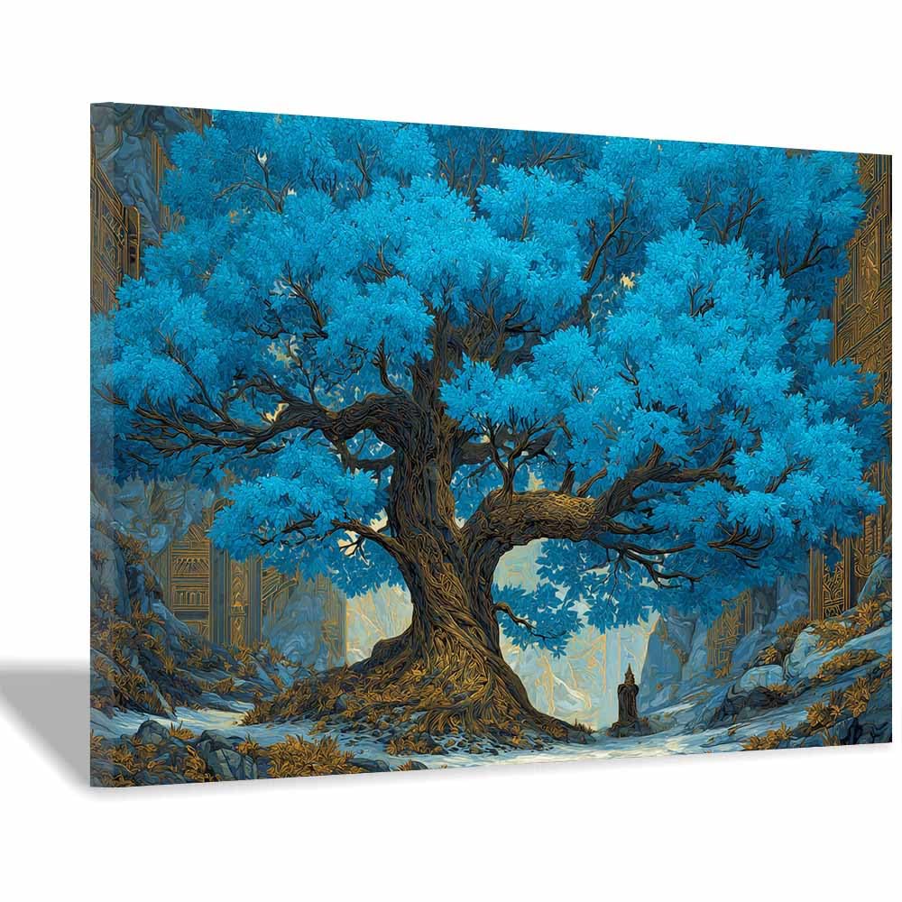 Impression sur toile arbre de vie bleu de qualité supérieure - 8
