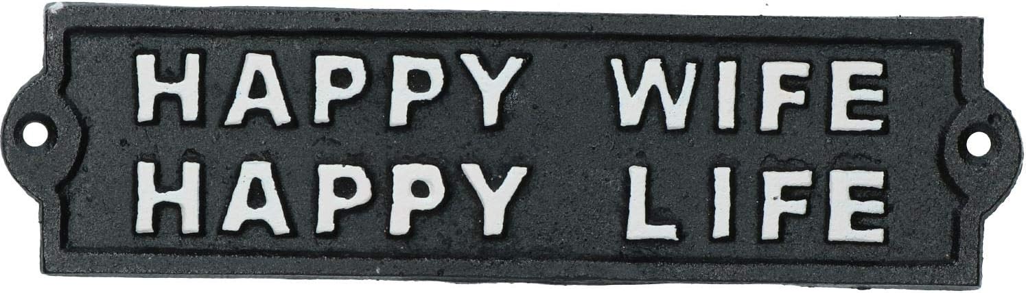 AB Tools Happy Wife Happy Life Sign Cast Iron Sign Plaque Door Wall House Gate Garden