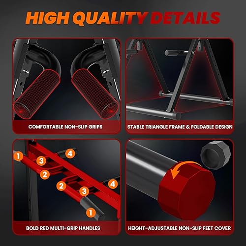 Miniatura 5 de Power Tower Pull Up Dip Station Foldable, Pull Up Bar Station Adjustable, Multi-Function Home Gym, Strength Training Fitness Equipment, Triangular