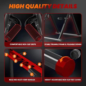 WATBKHE Power Tower Pull Up Dip Station Foldable, Pull Up Bar Station Adjustable, Multi-Function Home Gym, Strength Training Fitness Equipment