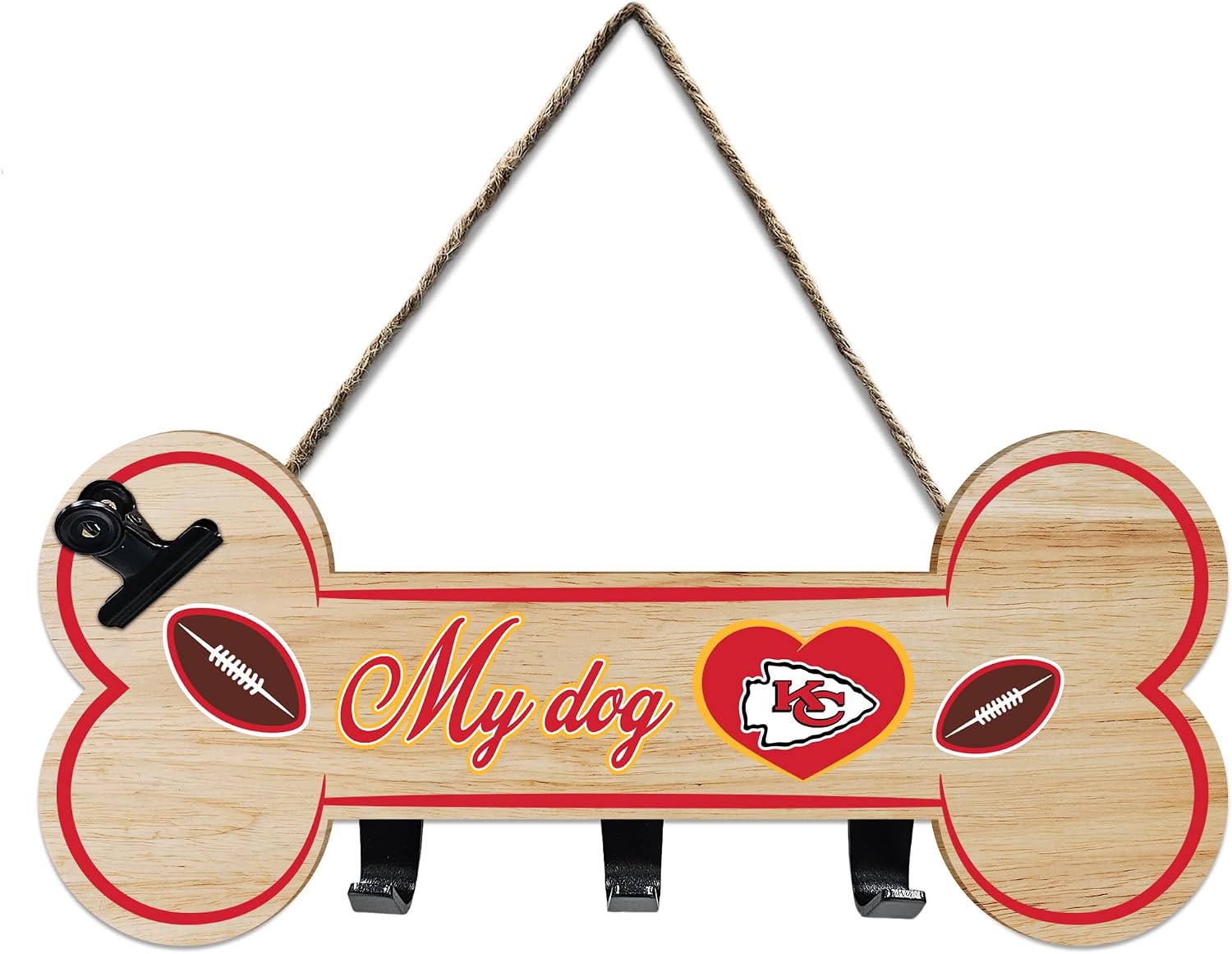 NFL Detroit Lions Key Hanger Bone Shape Sign with Hooks, Rope and Clip. Sporty Entrance Door/Fence Sign to Hang Keys, Hang Hats, Hang Leash/Collar. NFL Football Fan Waterproof Home/Yard Decor