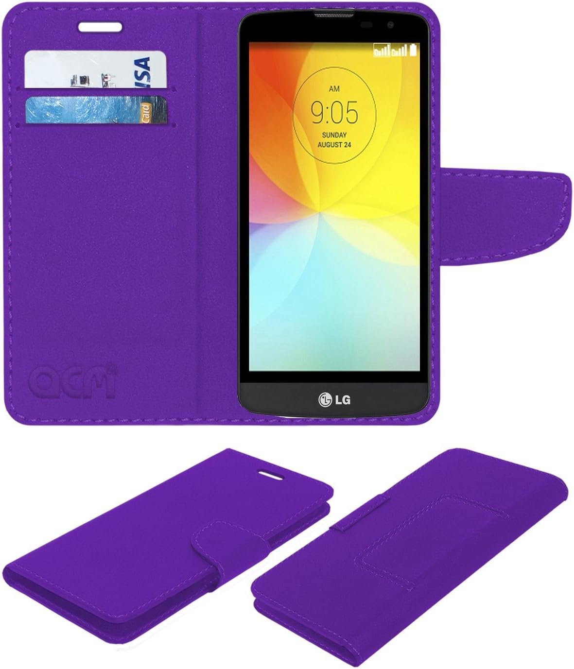 ACM Mobile Leather Flip Flap Wallet Case Compatible with Lg L Bello D335 Mobile Cover Purple