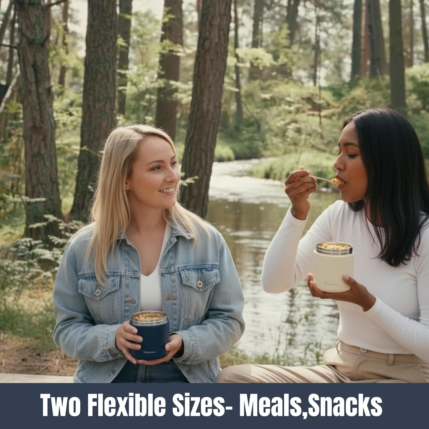 Stainless Steel Insulated Food Jar Set of 2 (16oz + 12oz) | Wide Mouth | Hot Food Lunch Container | Thermal Lunch Box | Insulated Soup Bowl | Hot & Cold Lunch Box for Adults, Teens | Vanilla - Image 4