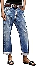 Flamingals Straight Leg Jeans for Women Boyfriend Mid Rise Roll Hem Wash Cropped Denim Pants Without Belt