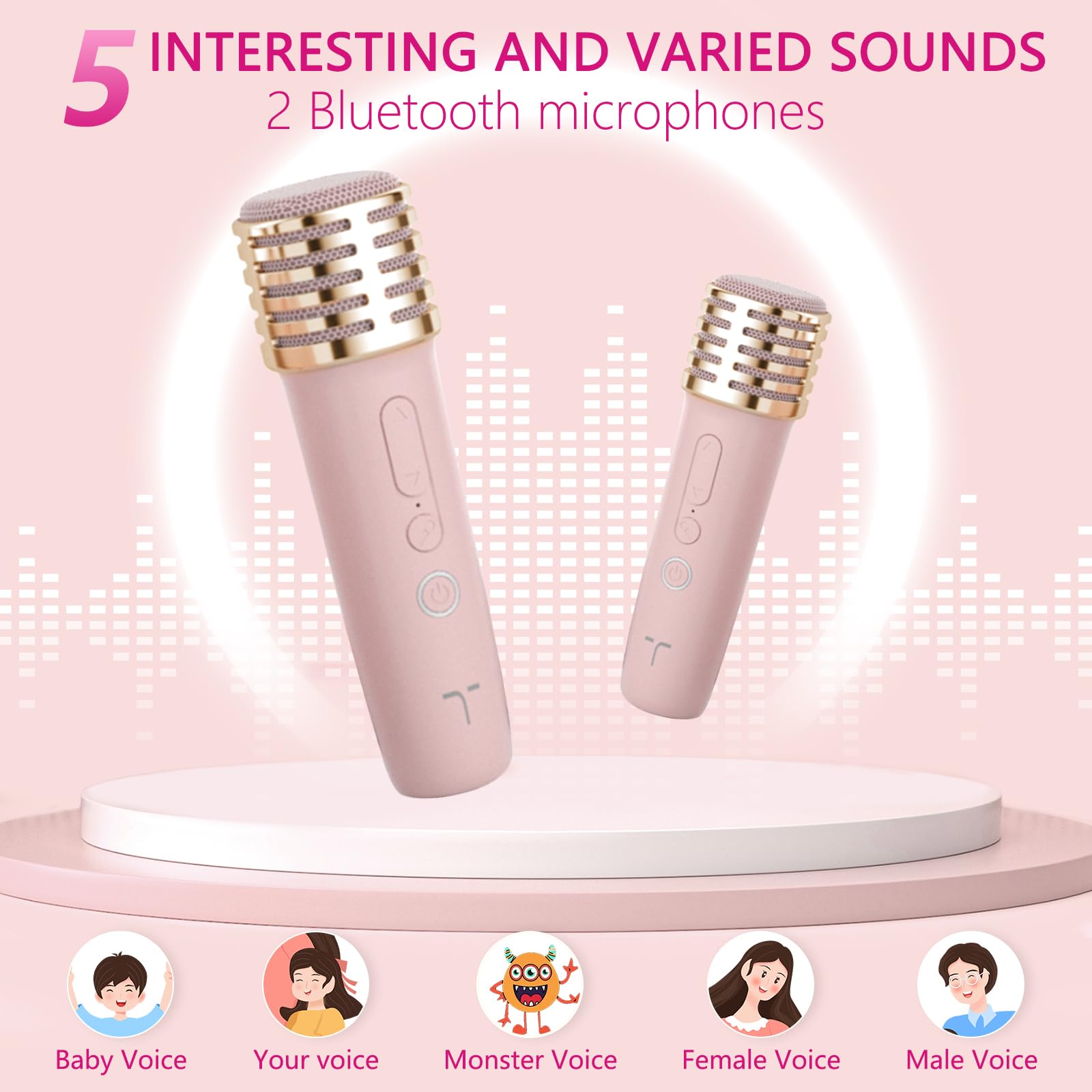 Karaoke Maschine 2 Mikrofone für Jungen Mädchen, tragbare Bluetooth-Lautsprecher mit dynamischen Lichtern für Kinder Erwachsene Mini Voice Changer Mikrofon Lautsprecher Set mit Telefonhalter