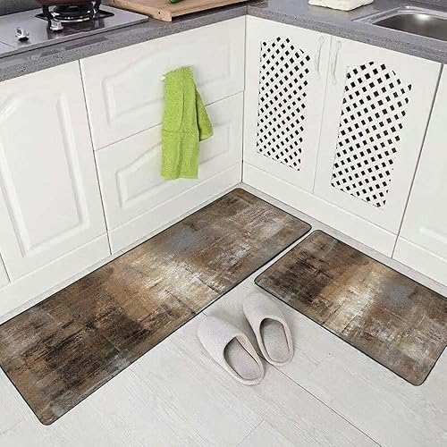 Vista 200 de TOMWISH - Tapetes de cocina para piso, color turquesa, gris, abstracto, pintura artística, 17 x 48 + 17 x 24 pulgadas, juego de alfombras de cocina