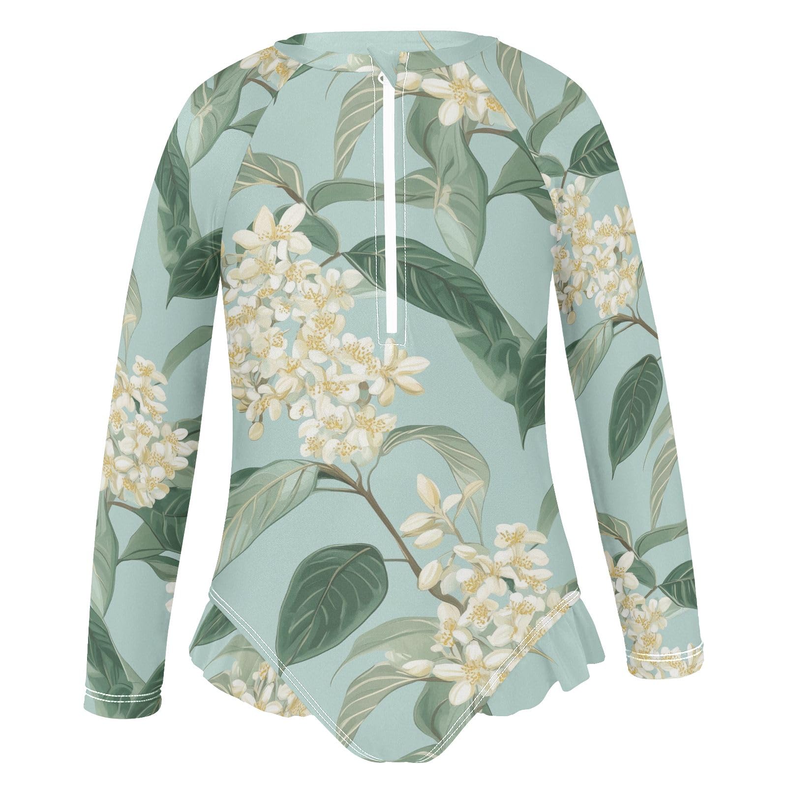 ALAZA Swimsuit for Girls Long Sleeve Rashguard Bathing Suit Osmanthus Fragrans Pastel Quick Dry 4T