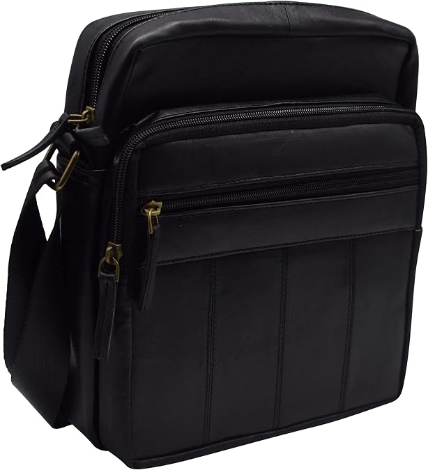 Genuine Leather Messenger Bag for Men Crossbody Shoulder Bag Fit Cell Phone Purses Wallet iPad Tablets