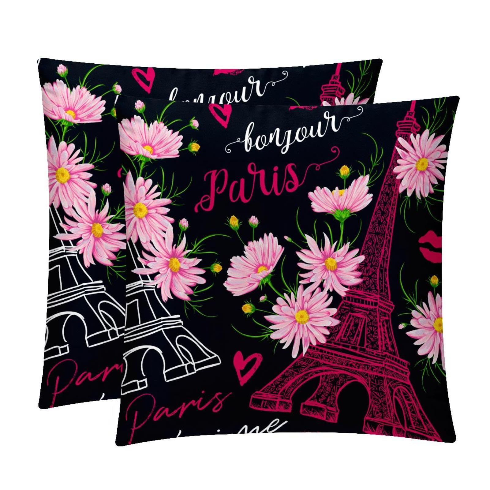 TDGKPZ Paris Eiffel Tower Throw Pillow Covers 2 Pack Cushion Cases Decorative Pillow Cases Home Decor 45x45cm