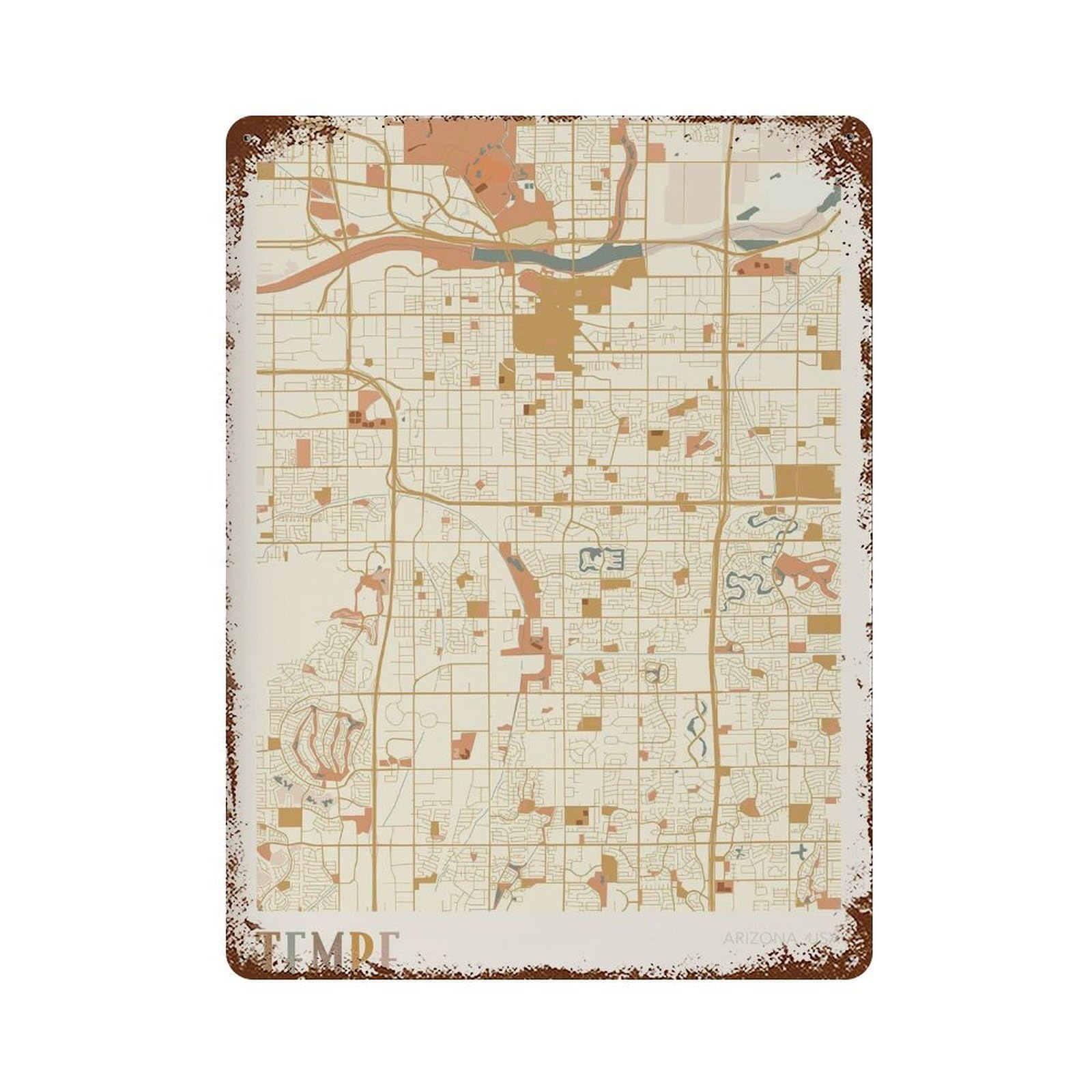 xiaoxiaoshen Tempe Map Arizona Travel Gift Boho for Roommate Wall Decor Art Metal Tin Poster Modern Home Decor Art Home Bar Shop Decorations Vintage Sign 40x30cm