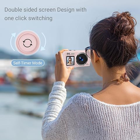 5K Digital Camera for Photography, 80MP Dual Screen Vlogging Camera for YouTube with WiFi, 16X Digital Zoom, Beauty Function, 2.8-inch Screen, Fill Light Includes 32GB Card & 2 Batteries (Pink)