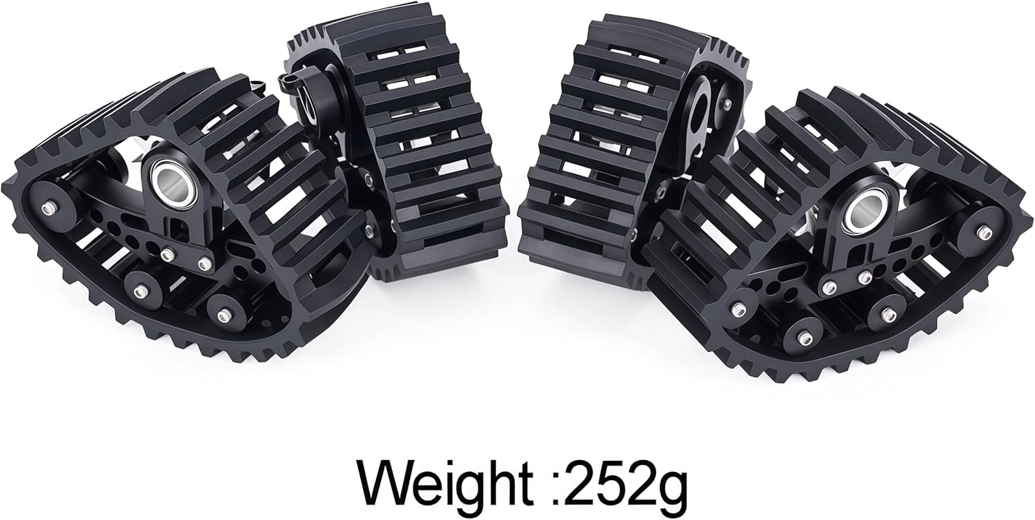 SCX24 Snow Tracks Wheels Set, 4PCS RC Tracked Wheels Track Conversion Kit for 1/24 Scale Axial SCX24 Crawler, Aluminum & Rubber Snow Sand Mud Track Upgrade (Silvery)