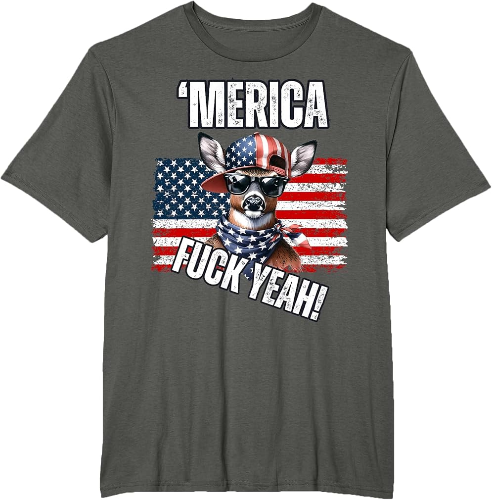 Merica Fuck Yeah! Patriotic Deer Sunglasses USA Flag T-Shirt T-Shirt