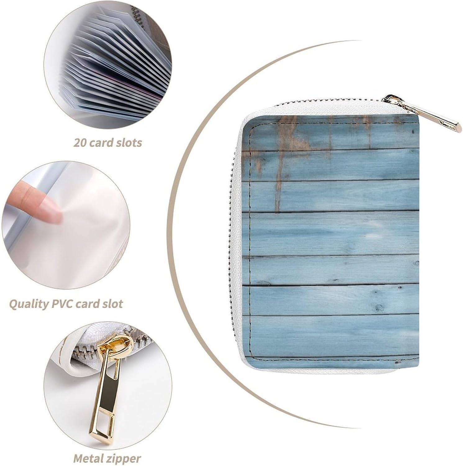 Blue Wood Card Holder RFID Blocking,Credit Card Wallet for Women And Men,Card Case Organizer Bag with Zipper