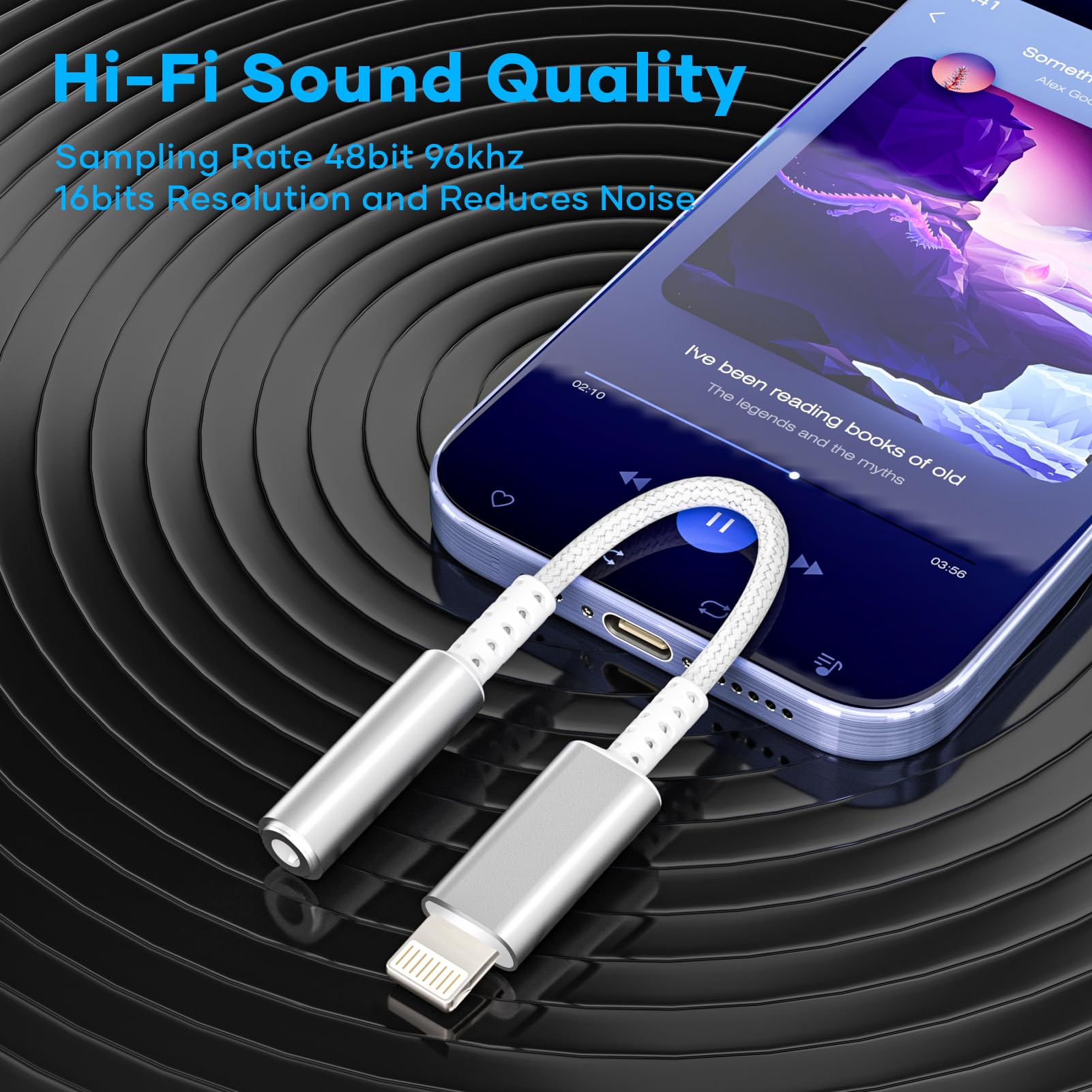 Esiposs Adattatore i Phone Jack 3,5 mm [Certificato MFi] Adattatore Jack Lightning Cavo Dongle HiFi Adattatore Cuffie i Phone Compatibile con i Phone 14/13/12/11/X/8/7/Pad/i-OS, Bianco Argento