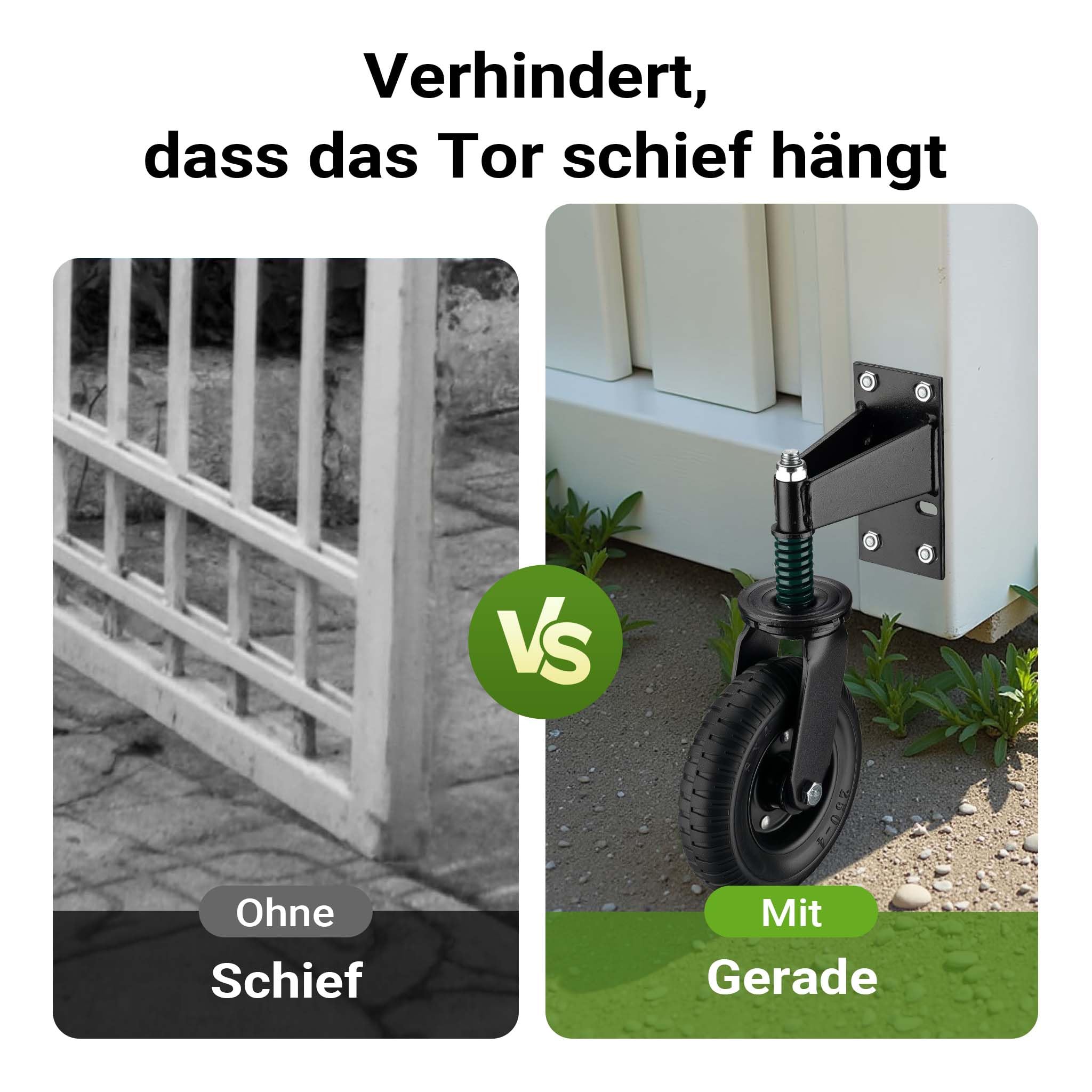 Wiltec Torrolle bis 275 kg Traglast, Torlaufrolle mit 360° Gummirad, Schiebetorrolle aus pulverbeschichtetem Stahl, Lenkrolle für Schiebetor und Gartentor