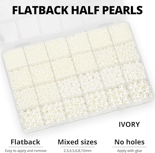 Miniatura 3 de 10000 piezas de perlas planas de marfil con kit de pegamento para manualidades de abalorios, calzado, arte de uñas y decoración, tamaños mixtos de 2