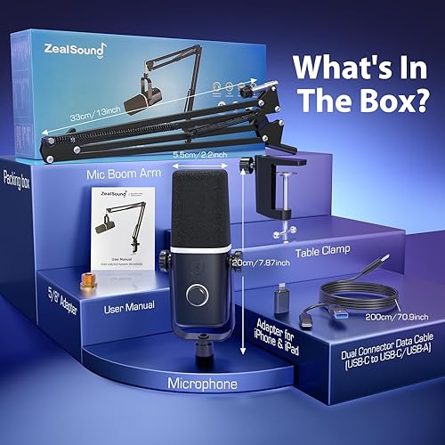 Miniatura 7 de ZealSound Micrófono dinámico XLRUSB para podcast de juegos, micrófono para iPhone, teléfono, computadora, computadora, micrófono de transmisión con