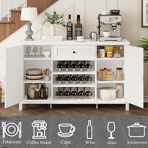 Miniatura 5 de FATORRI Armario buffet con almacenamiento, moderno gabinete de barra de café para licor casero, aparador de buffet con estante para vino, armario de