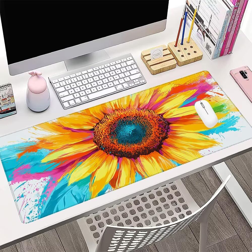 Alfombrilla de Mouse para Juegos, Giallo, XXL, Antideslizante, Impermeable, Diseño de Fiore, Extendido, Grande, 1400x600x3mm, para PC, Laptop, Ufficio, Famiglia d-581