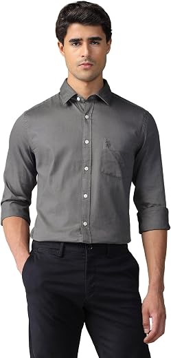 U.S. Polo ASSN. Solid Tailored Fit Cotton Shirts for Men - 100% Cotton, Full Sleeve Mens Casual Shirts
