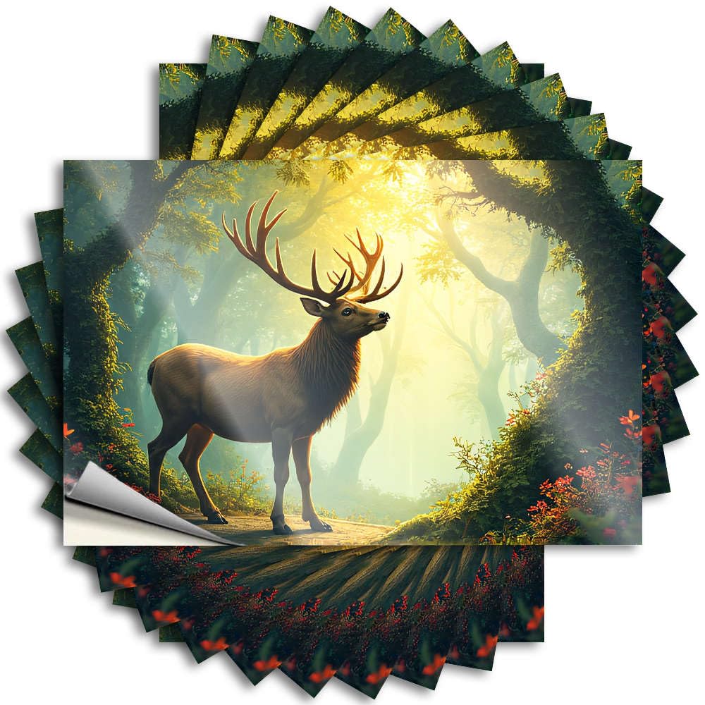 Lettering Sticker Happy, Farmers Bumper A Majestic Stag Stands in A Sunlit Forest. | Cool Wall Decor(8X12CM)