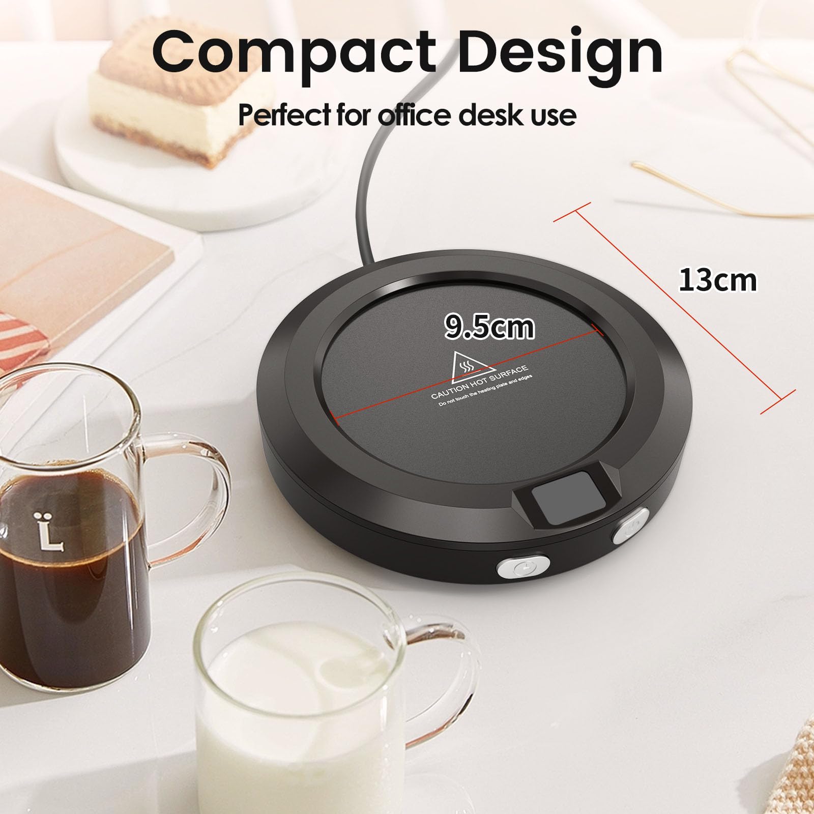 Accwork Mini Calentador de Taza Café, Calentador de Bebidas Calienta Leche, Té con 3 Modos de Temperatura, 2-12H Apagado Automático, Calentador de Café para Oficina, Hogar