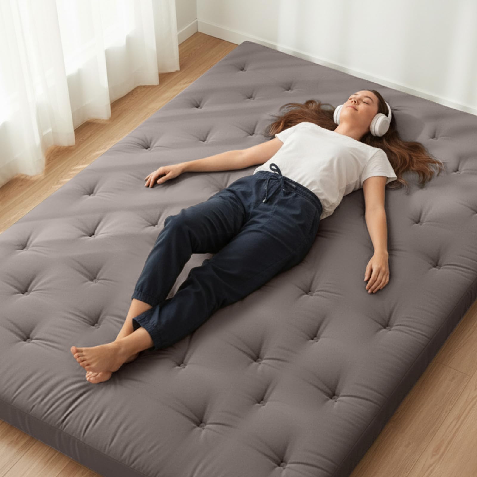 ZonLi Japanese Floor Futon Mattress 100% Cotton Cover Foldable Portable