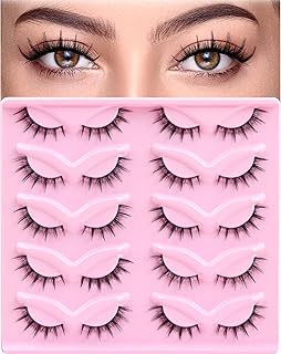 Ahrikiss Anime Lashes Manga Lashes False Eyelashes Doll Eye Natural 3D Spiky Lash Wispy Faux Mink Cat Eye Lashes Clear Band Strips Manhua Lashes for Cosplay(Soft Swoop)