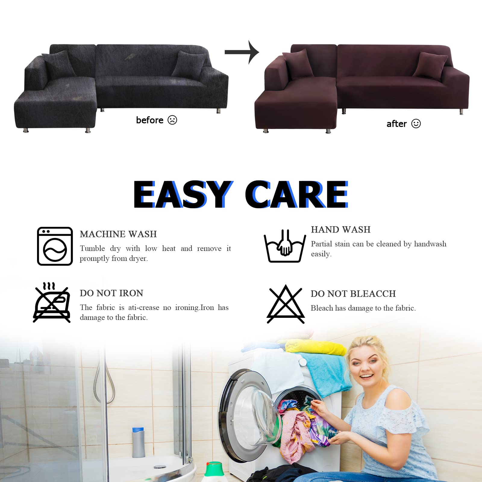 Lydevo Copridivano con Penisola Elasticizzato,Copridivano Angolare a Sinistra/Destra Universale con 2 Federi,Fodere Divano Penisola Forma di L,Chaise Longue Sofa Cover(2 Posti+2 Posti,Caffè)