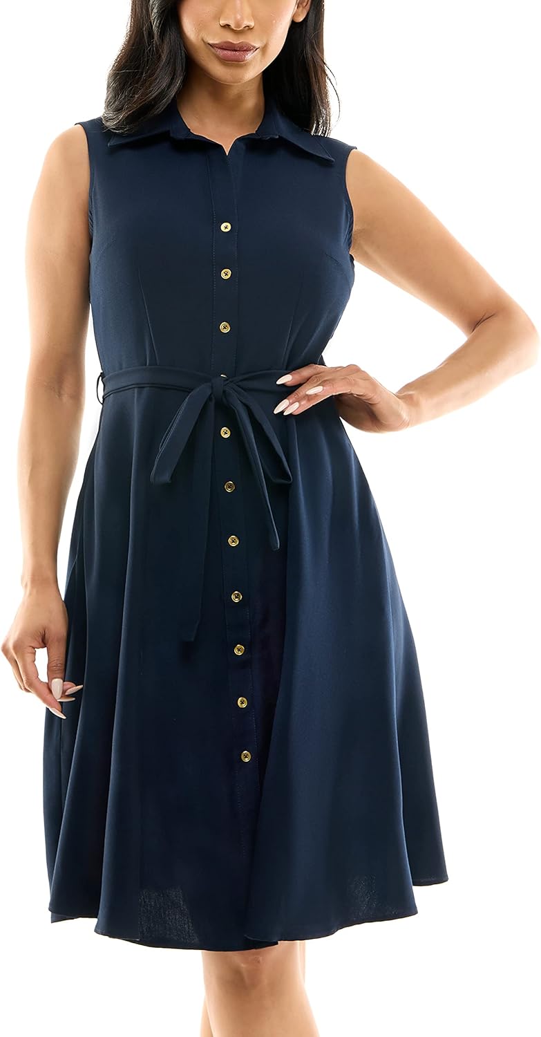 Sharagano Womens Sleeveless Button Front Shirt Dress with Sweep - Image 2