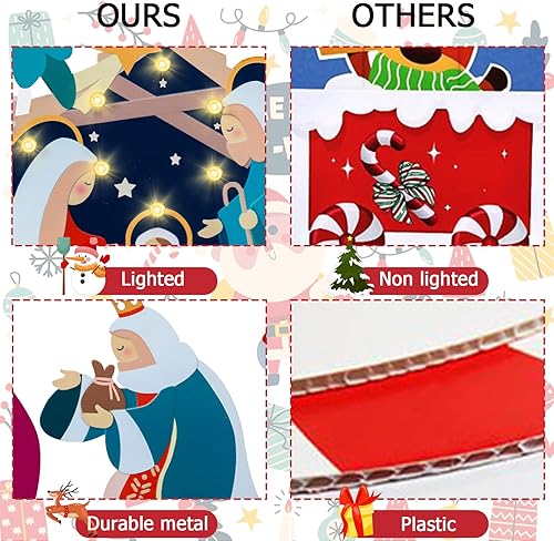 Miniatura 32 de Afirst Estacas de metal para patio de Navidad, decoración de patio al aire libre, gnomos que sostienen alegría, estacas de metal iluminadas, estaca