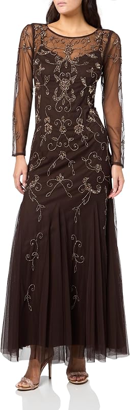 Adrianna Papell Women's Bead Long Sleeve Dress