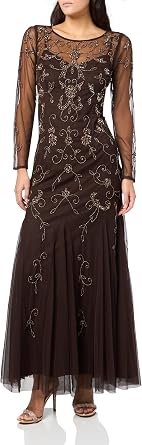 Adrianna Papell Womens Bead Long Sleeve Dress