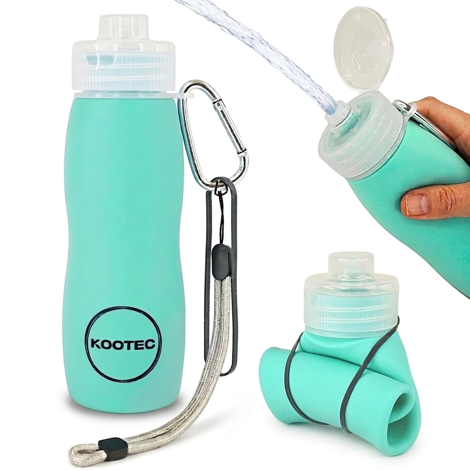 Botella Pipi Perros Silicona Plegable 400ml + Mosquetón + Goma Elástica + Cinta Ajustable 18cm | Botella Pipi Perros Calle con Chorro a Presión Controlable Antigoteo y Portátil (Verde Menta)