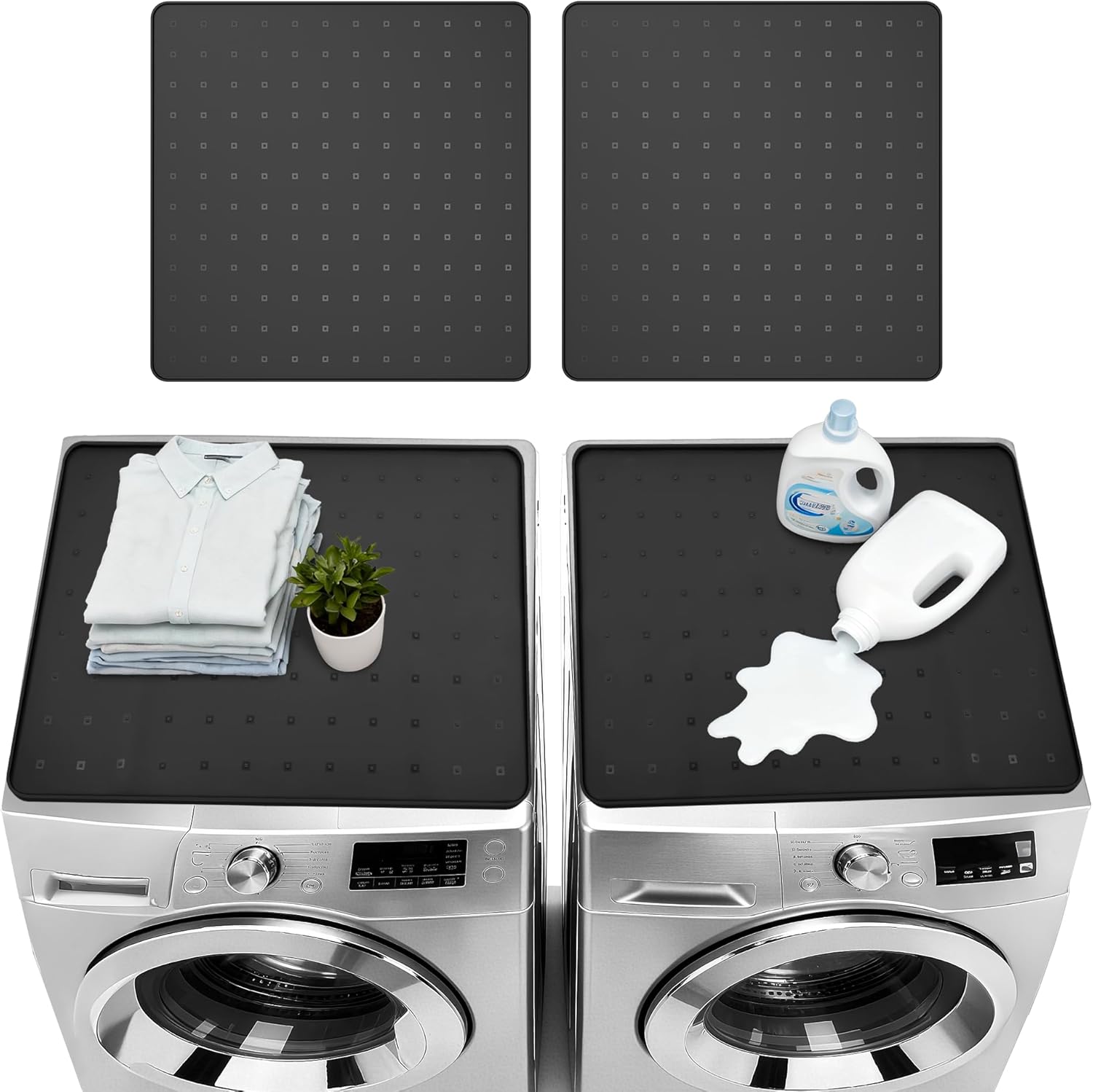 2 Pack 26" x 26" Washer and Dryer Topper, Silicone Washer Dryer Countertop Protector Mat, Non-Slip Waterproof Washing Machine Cover for Laundry & Kitchen （Black）