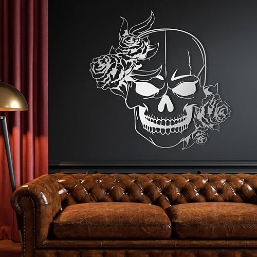 Miniatura 5 de Arte de pared de metal con calavera de azúcar, arte de pared de metal gótico, arte de pared de metal esqueleto, decoración de pared de metal de