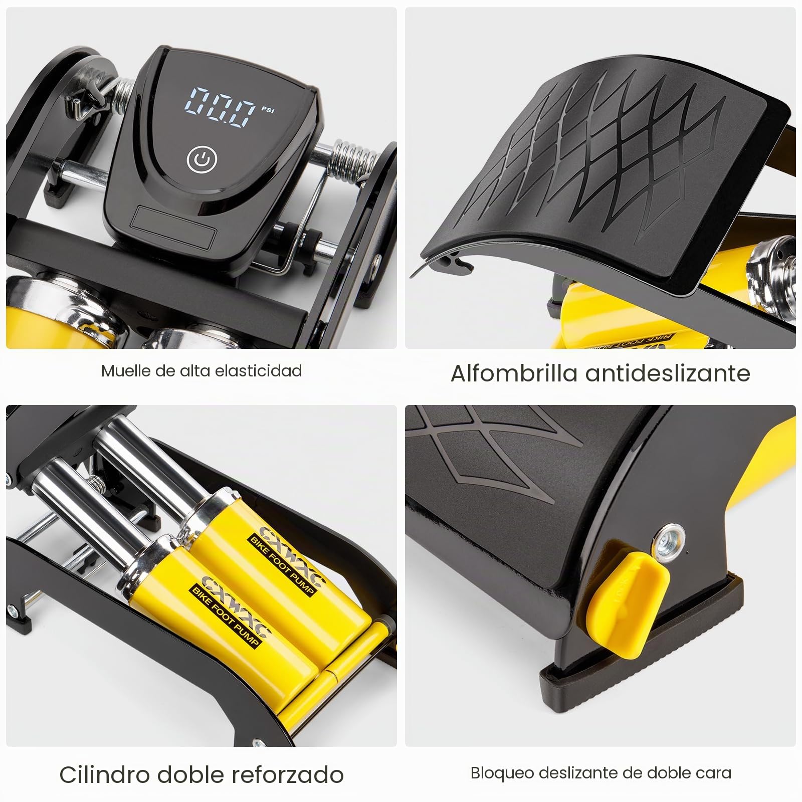 CXWXC Bomba de pie con doble cilindro y manómetro digital, para indicador de presión de 11 bar/160 psi, bomba de aire para bicicleta, moto, coche