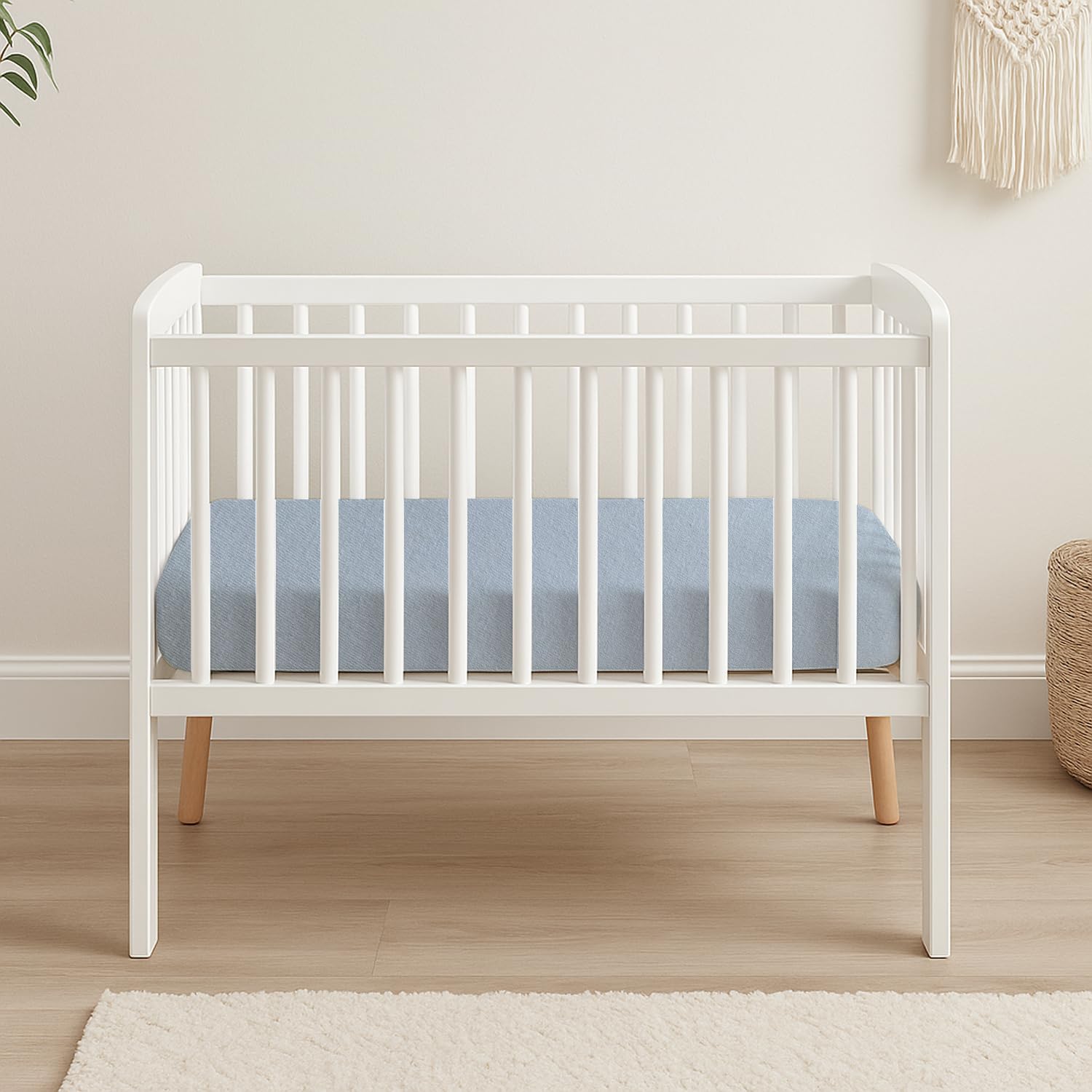 Callowesse 2 Pack Cot/Mini Cot Bed Fitted Sheets 60x120cm – Organic Cotton Baby Bedding with Elasticated Edges for Snug Fit – Sky Blue