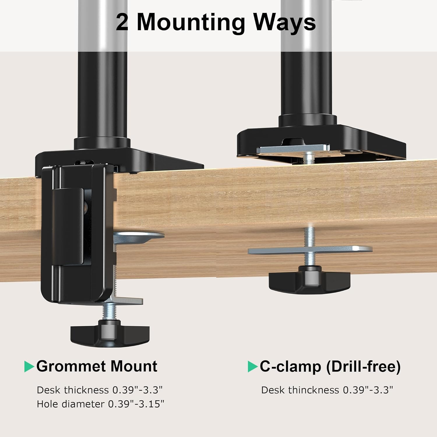 Triple Monitor Desk Mount, 3 Screen Arms for Flat/Curved Screens Up to 27 inch, Hold up to 17.6lbs Each, Fully Adjustable Gas Spring Monitor Stand, VESA 75x75/100x100