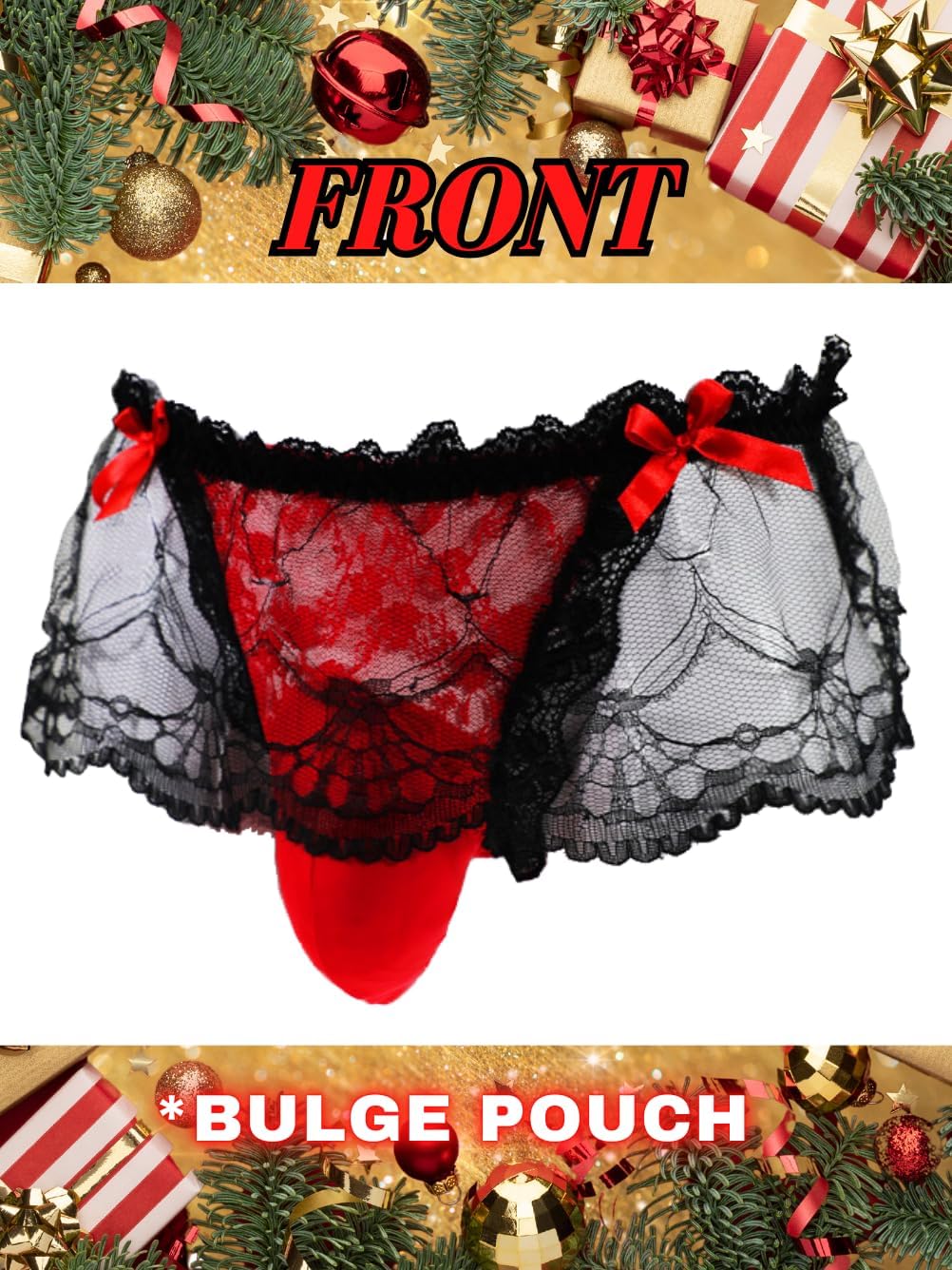 Mens Lace Sexy Underwear, Sissy Pouch Panties Femboy For Men, Low Rise Bow Lingerie Fits 34-42, Sheer Girly - Image 7