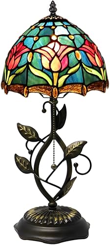 Miniatura 14 de Small Tiffany Lamp Pink Dragonfly Style Stained Glass Table Lamps Desk Bedside Reading Light 8X8X18 Inches with Bronze Metal Leaf Resin Base Pink
