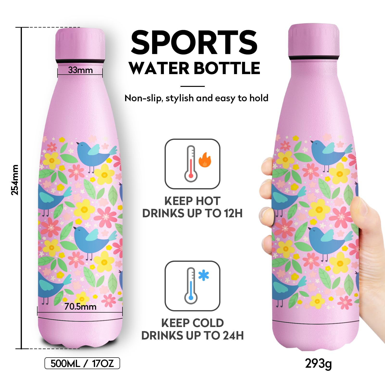 Bottiglia Termica 500ml, Personalizzata, senza BPA, a Prova di Perdite, Doppia Parete, Bottiglia Termica per Ragazzi, Ragazze, Outdoor, l'école - 4