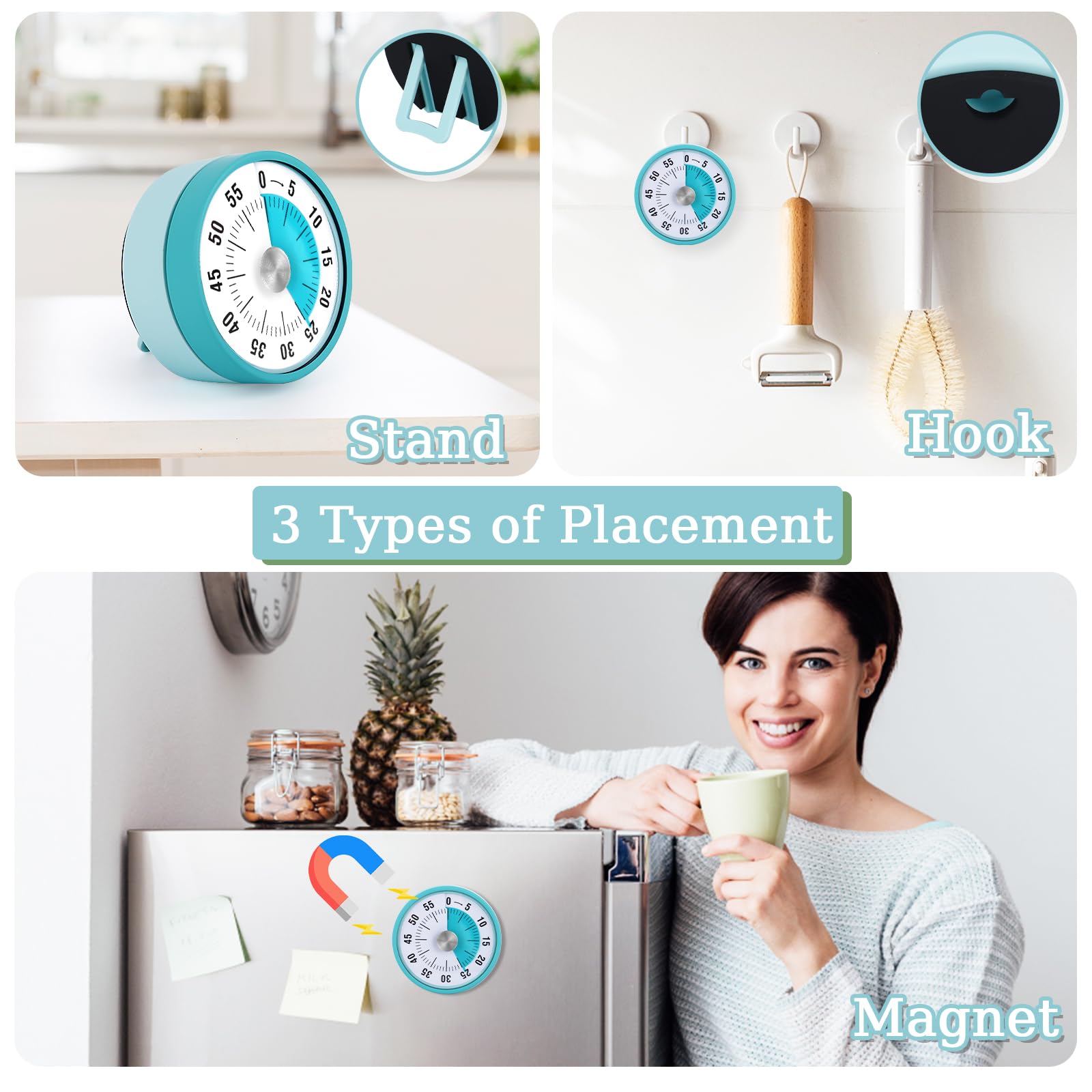 Timer Visivo Da 60 Minuti Con Supporto Magnetico E Pieghevole - Ideale Per Cucina, Studio, Lavoro E Gestione Del Tempo Per Bambini E Adulti - Foto 10