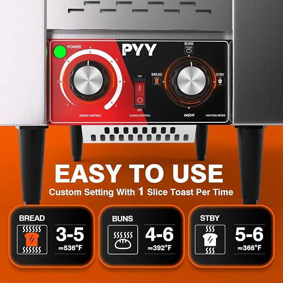 PYY Commercial Conveyor Toaster - 150 Slices/Hour Conveyor Belt Toaster, Heavy Duty Stainless Steel Commercial Toaster Oven, Electric Restaurant Commercial Toaster for Bagel, Bread, Silver, 1500W