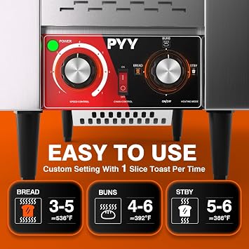 PYY Commercial Conveyor Toaster - 150 Slices/Hour Conveyor Belt Toaster, Heavy Duty Stainless Steel Commercial Toaster Oven, Electric Restaurant Commercial Toaster for Bagel, Bread, Silver, 1500W