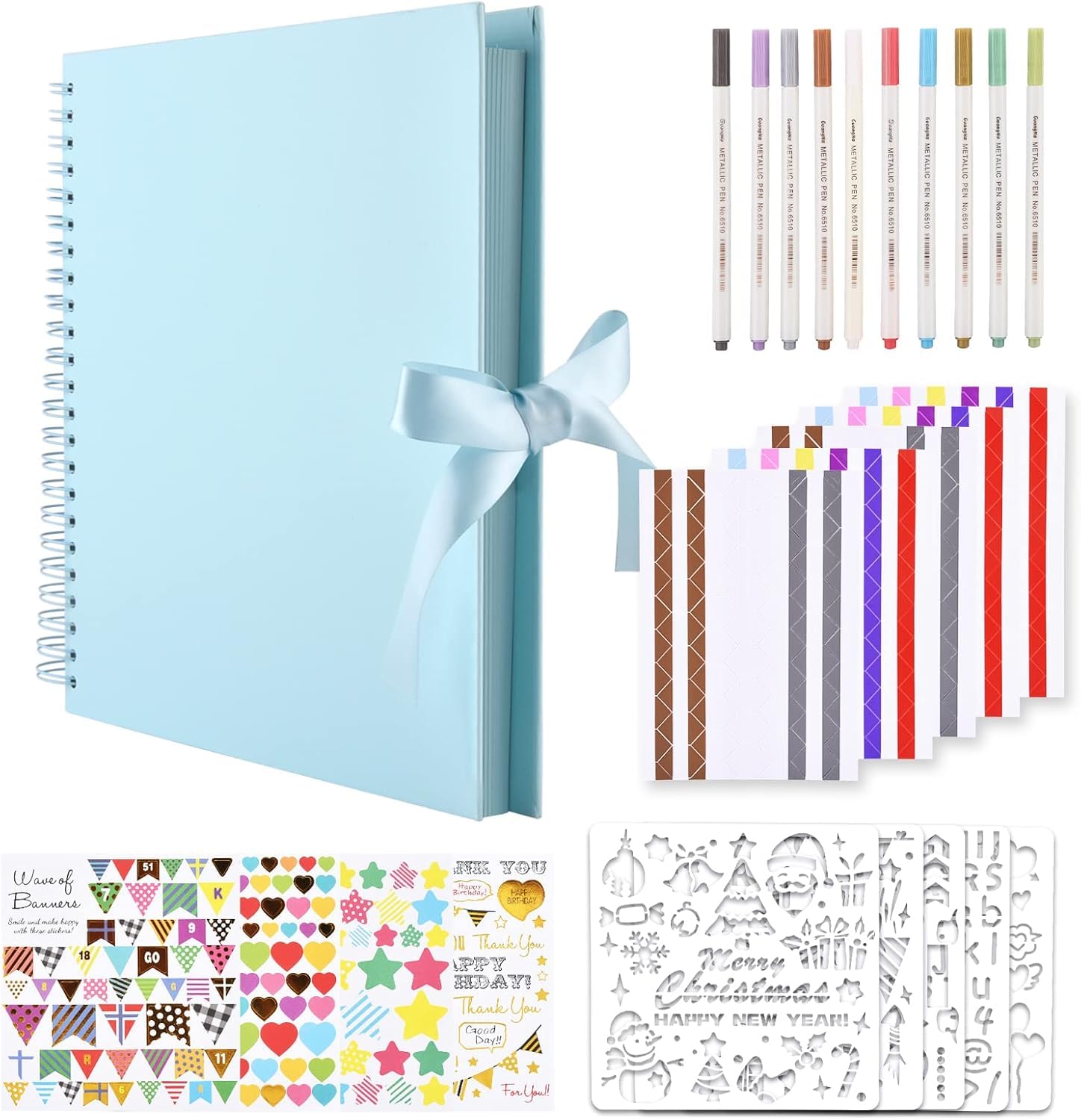 Gotideal 30,5 x 30,5 cm Scrapbook-Album mit 10 metallischen Markern, 80 Seiten, Bastelpapier, Fotoalbum für Hochzeit und Jahrestag, Familienfotoalbum mit Scrapbooking-Aufklebern, Ecken (blau)
