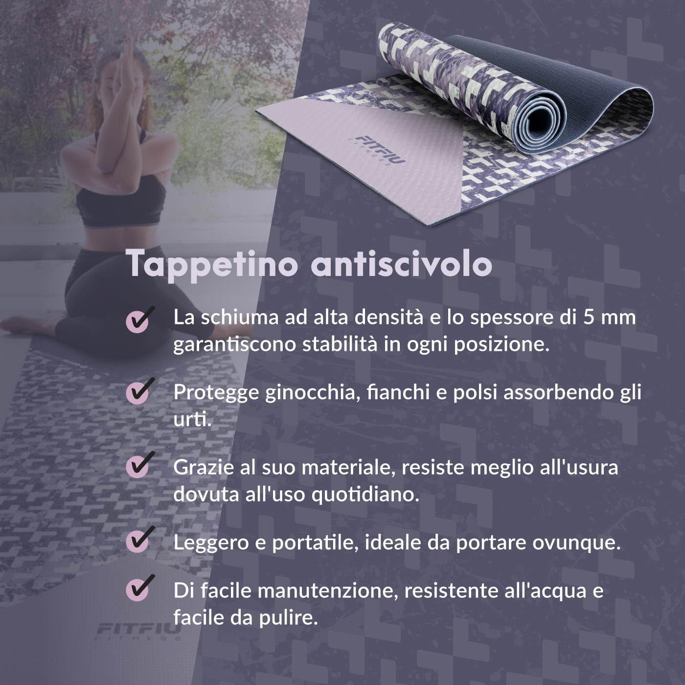 Fitfiu Fitness KITWELL-400 Pack di 4 Accessori Yoga Pilates Colore Lilla con Tappetino, Blocco, Anello e Cinghia Include Guida di Esercizi Wellness